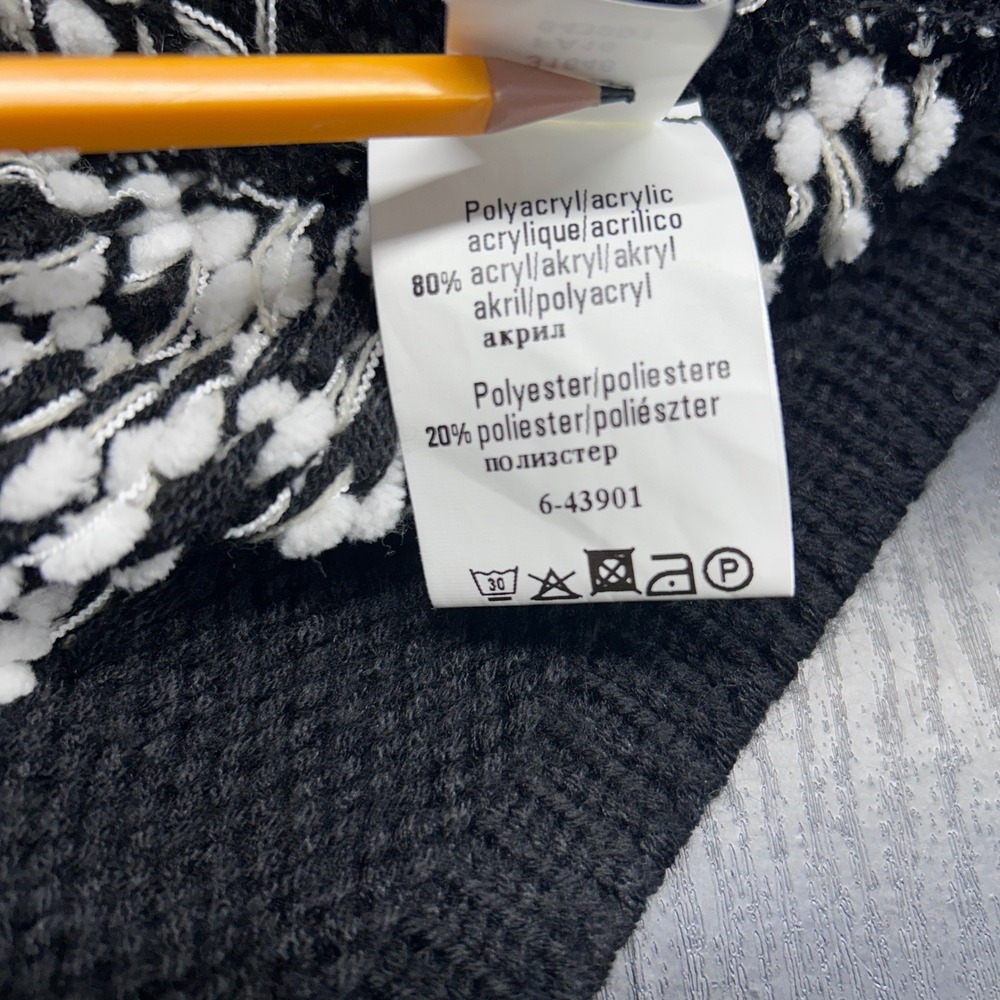 Venus Hooded Cardigan Women Size M Black White Geometric Excellent Longline Zip - Picture 6 of 12